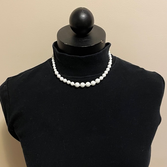 Miriam Haskell White Milk Glass Beaded Necklace